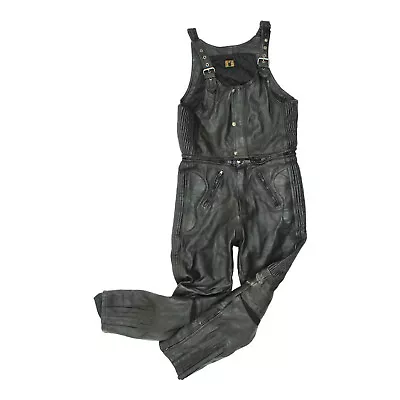 Akito Mens Black 2 Piece Leather Sleeveless Motorcycle Suit | Vintage Biker VTG • $93.38