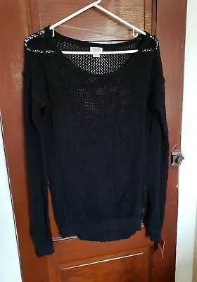 NWT MOSSIMO Women's XS Black 100% Cotton Open Knit Pullover Long Sleeve Sweater  • $12.95