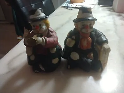 Vintage Ceramic Hobo Clown Playing Horn Music Box + Hobo Clown With Wine Bottle • $7.11