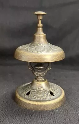 Vintage Desk Bell Bronze With Embossed Flowers Italian 5.5  Tall • $23