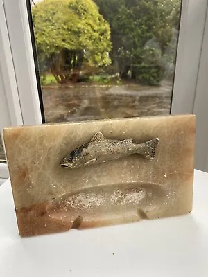 Vintage Onyx/Marble Vintage Ashtray Fish Fishermen  Heavy 1.5 K • £13.50