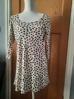 £0.98 • Buy Ladies Womens Girls Long T Shirt Size 12 Cream With Black Spots Bargain Low Post