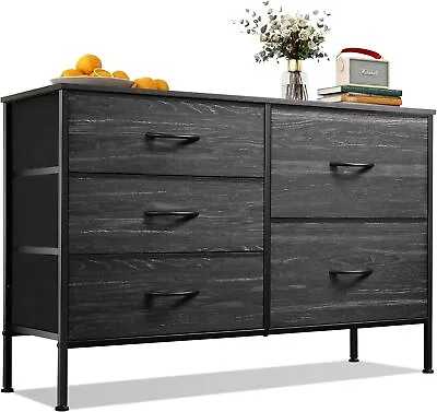 Dresser For Bedroom With 5 Drawers Charcoal Black Wood Grain Print • $57.59