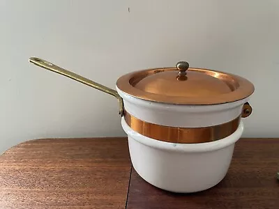 Vintage Daewoo Korean Double Boiler Ceramic Copper Brass Pot Lid Kitchen Decor • $50