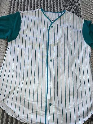 NEW Vintage Baseball Jersey White Teal Men’s Shirt Sz L FROM Late 90’s USA Made • $20