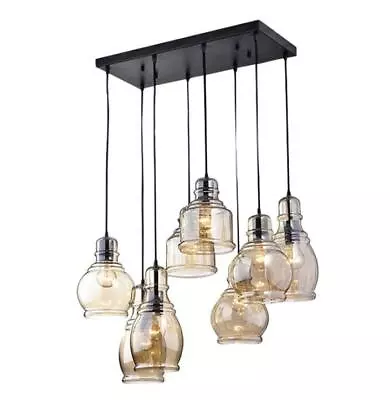 Vintage Kitchen Island Cognac Glass Chandelier Pendant Fixture 3/6/8-Light • $154.87