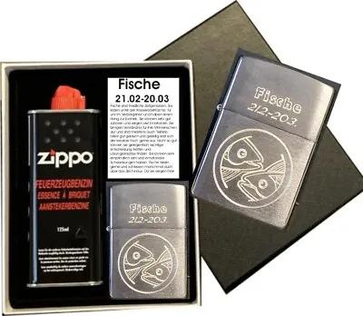Zippo Fish Zodiac Sign + Request Engraving + With Or Without Gift Set • £32.50