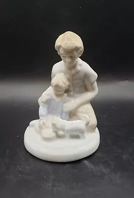 K's Collection Porcelain Mom And Boy Feeding A Kitty Cat Collectible • $15