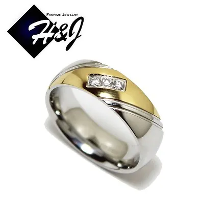 MEN WOMEN Stainless Steel 7mm Silver/Gold Plated Eternity CZ Wedding Band Ring • £13.50