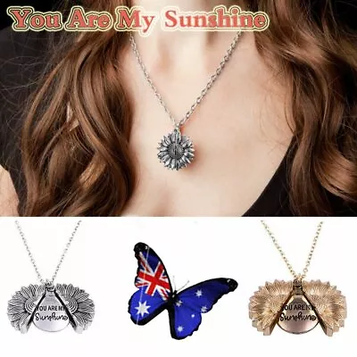 You Are My Sunshine Sunflower Open Locket Gold Chain Pendant Necklace WQ • $8.99