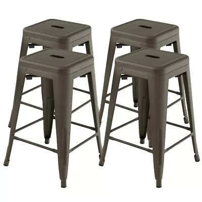 Set Of 4 Rustproof Counter Height Bar Stools 24  Kitchen Metal Stackable Chairs • $112.98