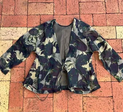 $1020 Dries Van Noten Women's Blue Flower Silk Blouse Top Size 40 • $95