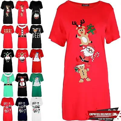 Ladies Womens Gingerbread Climb Xmas Baggy Oversized Christmas Tee Shirt Dress • £4.79