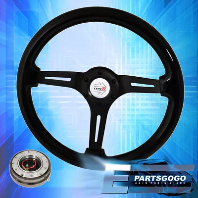 Black Wood Black Center Deep Dish Steering Wheel W/ Gunmetal Slim Quick Release • $86.99