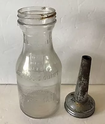 Vintage HUFFMAN Glass Quart Oil Bottle & Spout Dayton Ohio USA Automotive Art • $65