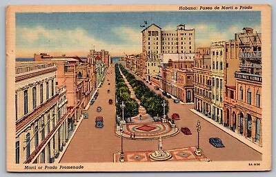 Habana Paseo De Marti O Prado Birds Eye View Old Cars Vintage WOB PM Postcard • $7.75