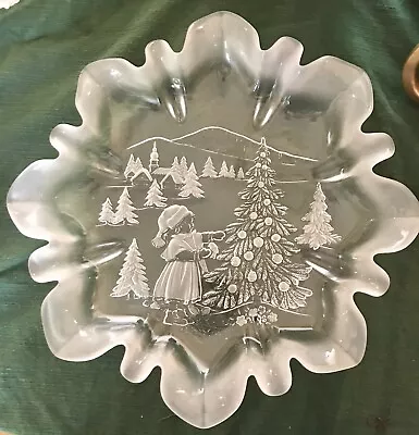 Mikasa Embossed Frosted Christmas Scene Platter Dish Crystal Germany 13.25” • $19.90