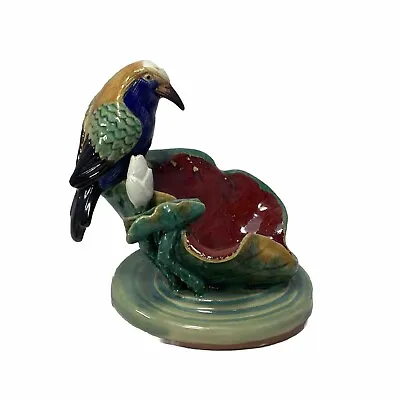 Vintage Majolica Bird On Water Lily Sculpture Figurine 8”  *Flaw • $24.99