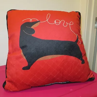 Dachshund Dog Square Red And Black Super Soft LOVE Pillow NWT 17  X 17  • $19.99