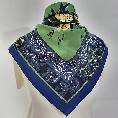 Vintage Scarf Neckerchief 1996 Green Blue Chiffon Square Floral Print  • £7.50