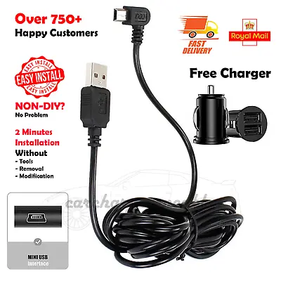 New Dash Cam Power Lead Mini Usb Charging Cable 3.5m Universal In Car Charger 5v • £7.69