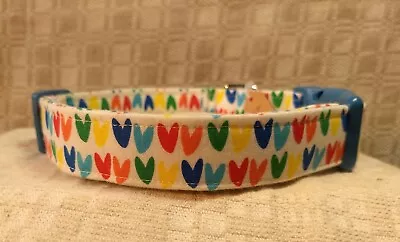 Dog Collar Colorful Hearts On White Male Dog Female Dog • $12