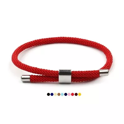 Couple Surfer Braided Metal Bead Adjustable Rope Bracelet Wristband For Him Her • £3.79