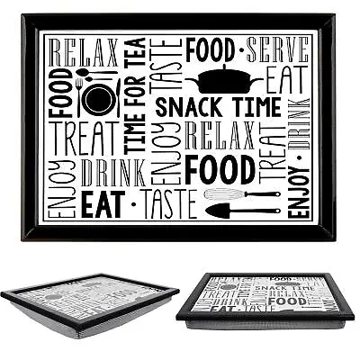 Wooden Tray Soft Padded Cushioned Bean Bag Laptop Dinner Food TV Snack Time  • £9.99