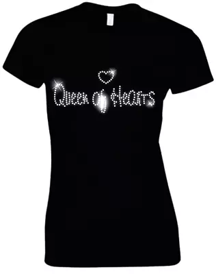 QUEEN Of Hearts Ladies Crystal T Shirt  - Hen Night - 60s 70s 80s 90s All Sizes • £9.99