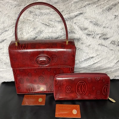 $899 • Buy CARTIER Vintage Happy Birthday Burgundy Leather Combo Shoulder Bag & Wallet
