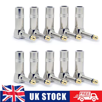 £9.39 • Buy 10x Pro Right Angle Mono Jack Plugs 1/4 Inch 6.35mm Solder Fit Gold Plated Tip