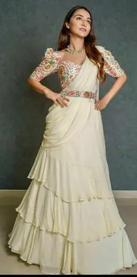 $59.90 • Buy Off White Ruffle Lehenga Choli Lengha Wedding Bollywood Dress Sari Saree Dress