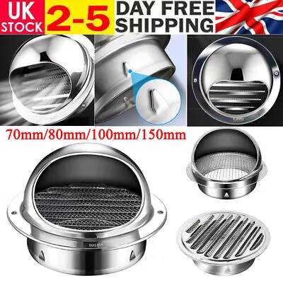 Stainless Steel Wall Air Vent Ducting Ventilation Exhaust Grille Covers Outlet • £7.19