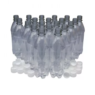 Clear PET Plastic Bottles With White Caps - 500ml - Pack Of 20 - Homebrew  • £10.09