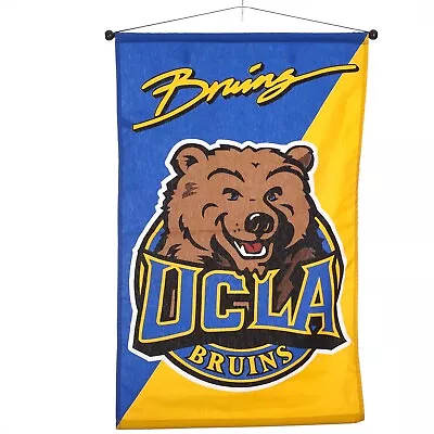 UCLA Bruins Bear Mascot Logo Cloth Wall Banner Wood Hanging Rod Large 27x43 • $39.88