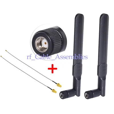 2-Pack 8dBi 2.4GHz 5GHz Dual WiFi RP-SMA Antenna With IPX/U.fl To SMA Cable 15cm • $8.67