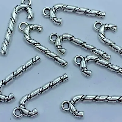 Christmas Charms Candy Cane Walking Stick Tibetan Silver 27mm 10 Or 20pcs X05 • £2.50