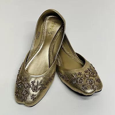 Pakistani-Punjabi Indian Jutti Women Flat Gold Embroidered Khussa Beaded • $29.99