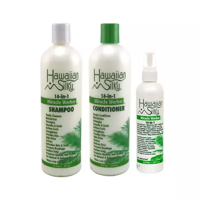 Hawaiian Silky Miracle Worker Shampoo 16oz Conditioner 16oz 14-1 Spray 8oz Set • $29.99