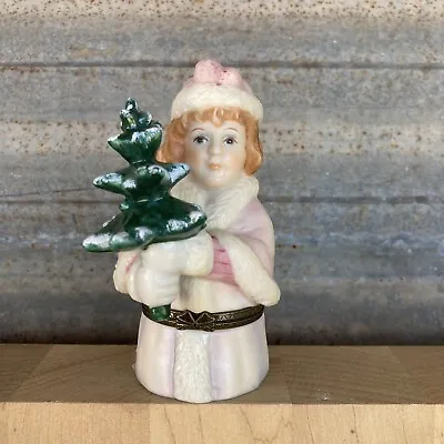 £11.45 • Buy DEPT 56 Girl With Christmas Tree HINGED TRINKET BOX, Pink Coat