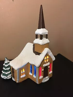 $34.49 • Buy **Vintage MCM CERAMIC CHRISTMAS VILLAGE CHURCH STAINED GLASS INSERT WINDOWS
