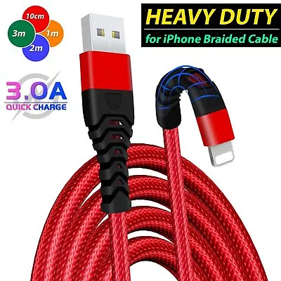 Heavy Duty Braided Long USB Fast Charger Cable Lead For IPhone 14 13 12 11 X 7 8 • £2.75