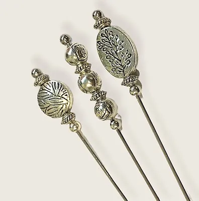 £10.99 • Buy 3 X Hat Pins Vintage Antique Silver Style 3 Inch Long Hat Pin & Protector**