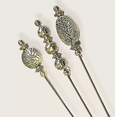 £11.99 • Buy 3 X Hat Pins Vintage Antique Silver Style 3 Inch Long Hat Pin & Protector**