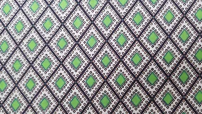 VTG 1970's Green Brown Black Diamond Patterned Fabric 2 Yards. Measures 36 X73  • $17.09