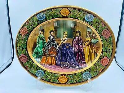 Vintage Daher Decorated Ware Oval Metal Tray England ~ Victorian Women ~ • $10.99