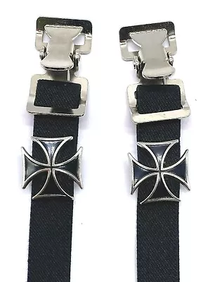 Black Iron Cross Motorcycle Pants Boot Straps Heavy Duty Clip Made In Usa • $23.99