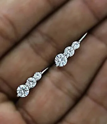 2.0Ct Lab-Created Diamond Three Stone Drop/Dangle Earrings 14K White Gold Finish • £64.86