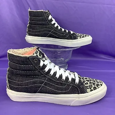 Rare VANS SK8 HI SLIM Black Denim Canvas Leopard Men 5.5 / Women's 7 • $39.93