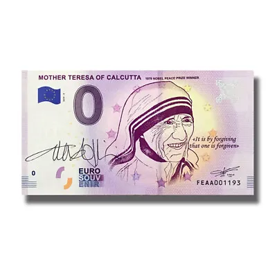0 Euro Souvenir Banknote Mother Teresa Signed Alexia Coppini India FEAA 2019-2 • $10